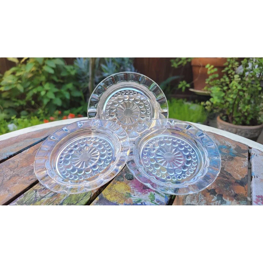 Vintage Federal Glass Ashtray Set – Imperial Sunburst Coasters (3)